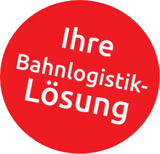 Roter Störer mit Schrift „Ihre Bahnlogistik-Lösung“